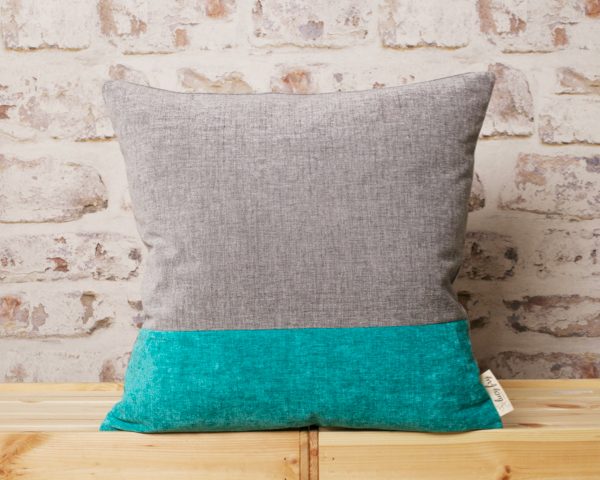 gray and blue pillows
