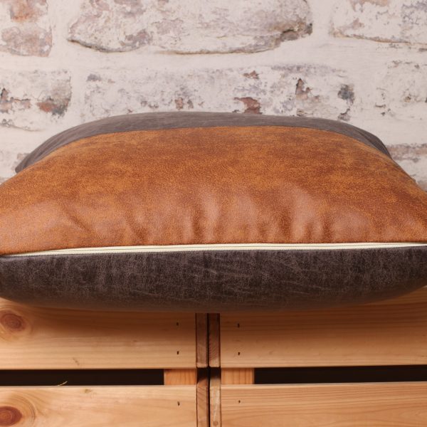 Steel Grey & Saddle Brown Faux Leather Cushion By Lucy Fry Design