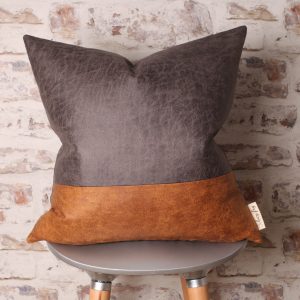 grey & brown faux leather cushion