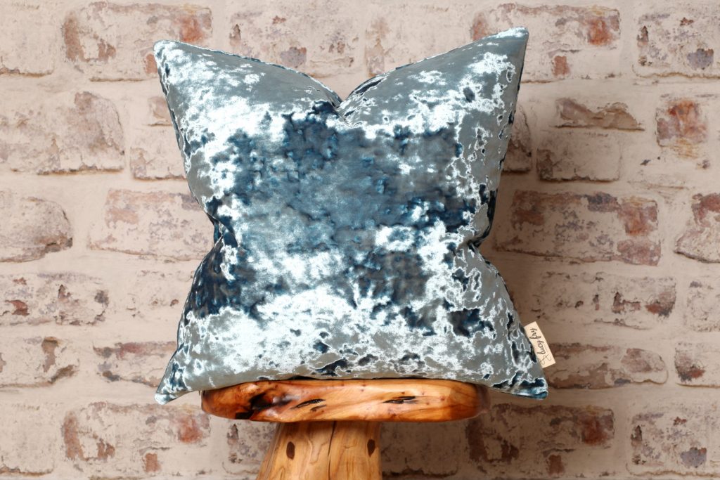 Azure Blue Crushed Velvet Statement Cushion Cover By Lucy Fry Design