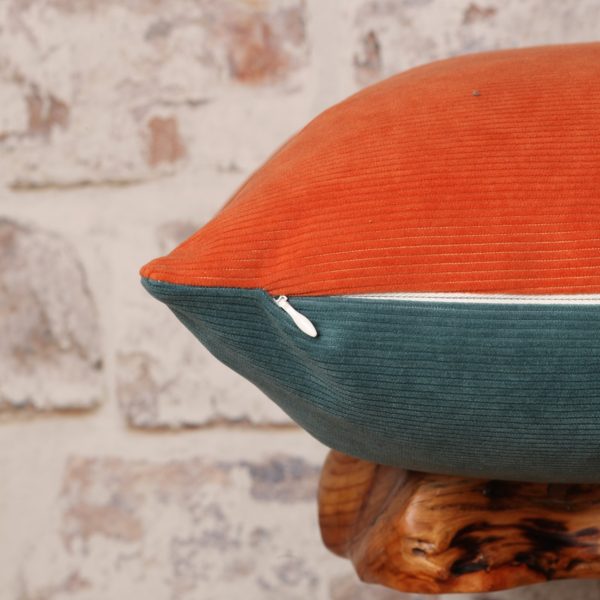 Burnt Orange and Teal double sided Cushion By Lucy Fry Design