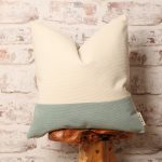 Ecru Cream and Sea Blue Green Corduroy Cushion Cover 20 x 20 Inch