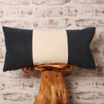 Navy & Ecru Cream Soft Corduroy Cushion Cover, Long Rectangle, Lumba pillow, Colour Block Cushion, Cover Only, 12 x 20,  12 x 24 Inch