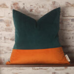Teal & Sunset Orange Cushion Cover, Mid Century Modern, Boho, Velvet Pillow Cover 20 x 20 Inch