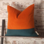 sunset Orange and teal alvar velvet cushion cover. Retro