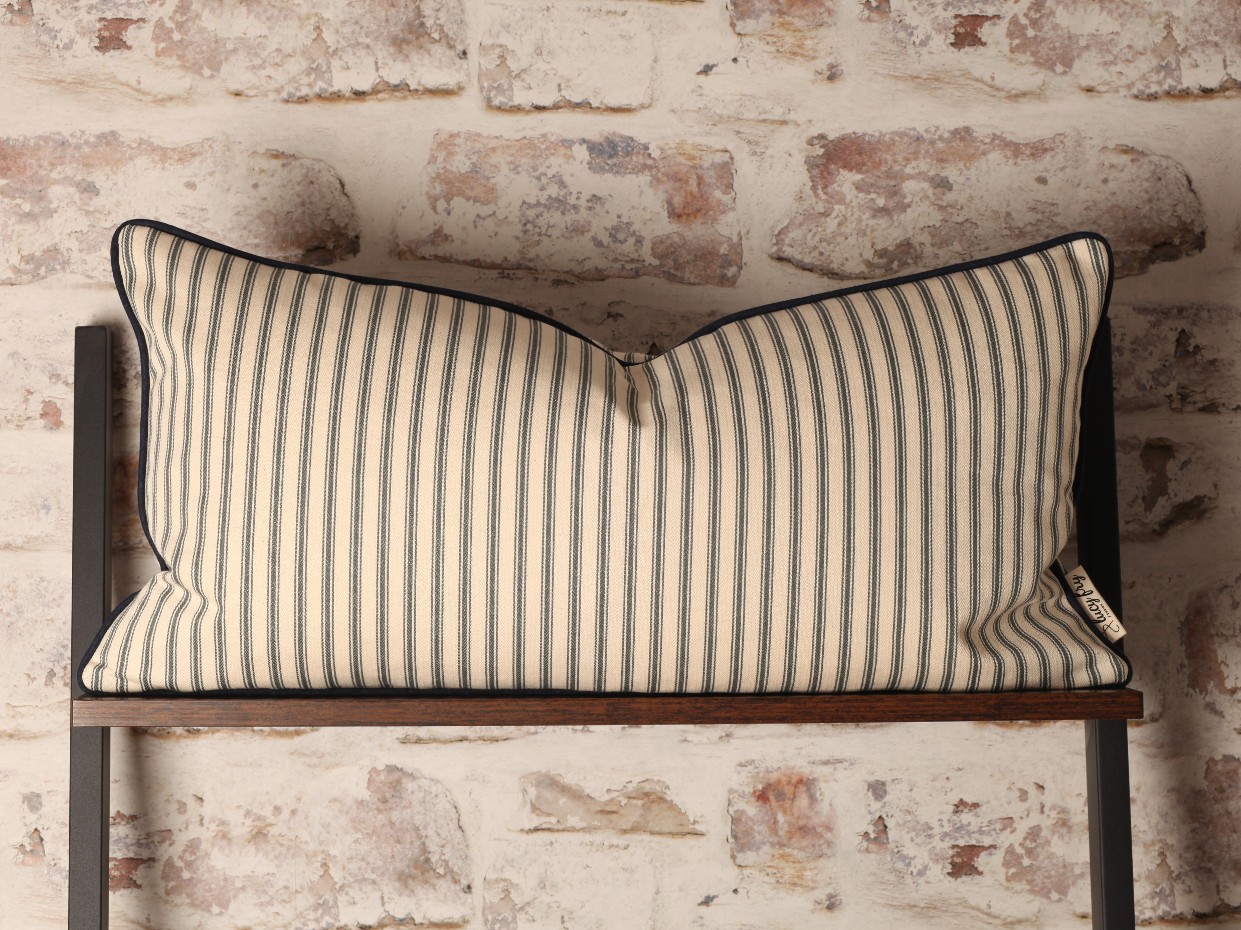 navy and natural french ticking cushion cover